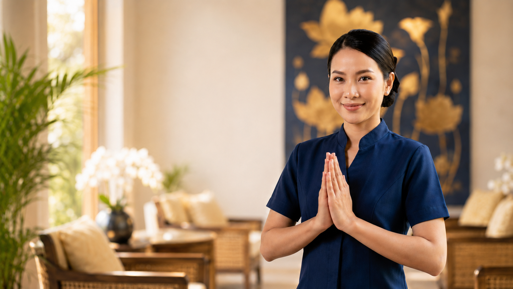 Massaggiatrice thailandese accoglie con il wai a Original Thai Massage Jesolo Lido