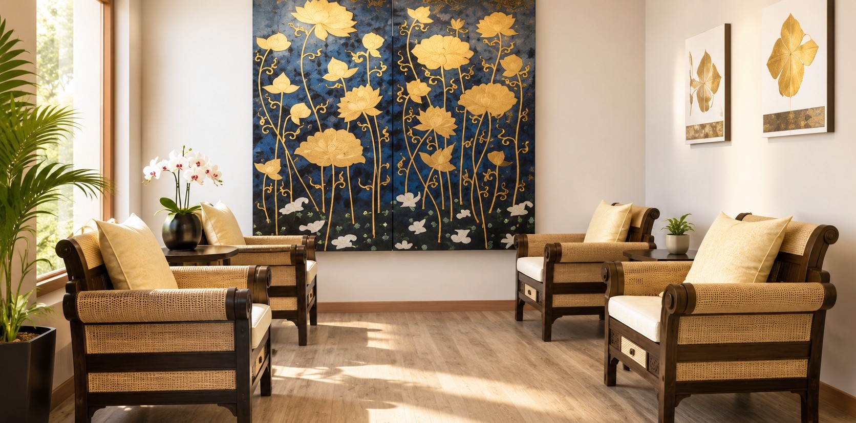 Area relax con decorazione a loto dorato a Original Thai Massage Jesolo Lido