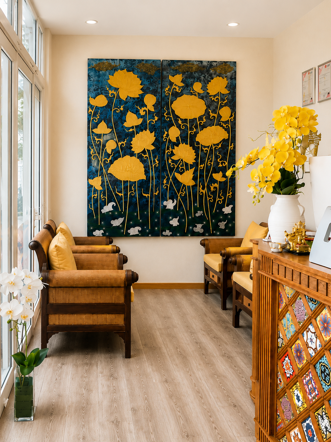 Area relax con decorazione a loto dorato a Original Thai Massage Jesolo Lido